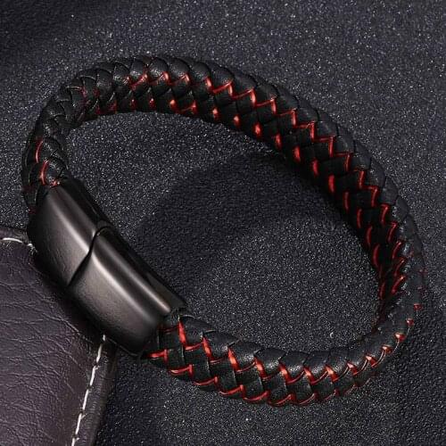 Punk Bracelet Leather Braided Men Handmade Bangles Charm Magnetic Clasps Jewelry Wrist Band Male Gifts BB0013