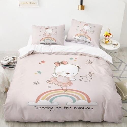Animal Cartoon Kids Bedding set for children baby girls Duvet cover set pillow case Bed linens Quilt cover 140x200 rainbow