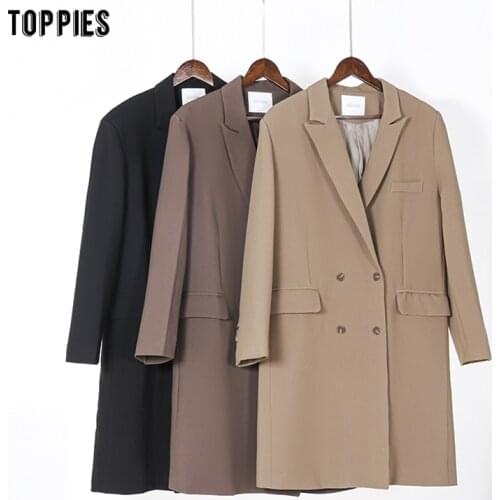 Toppies women long jacket coat loose oversized coat double breasted blazer style Korean outwear