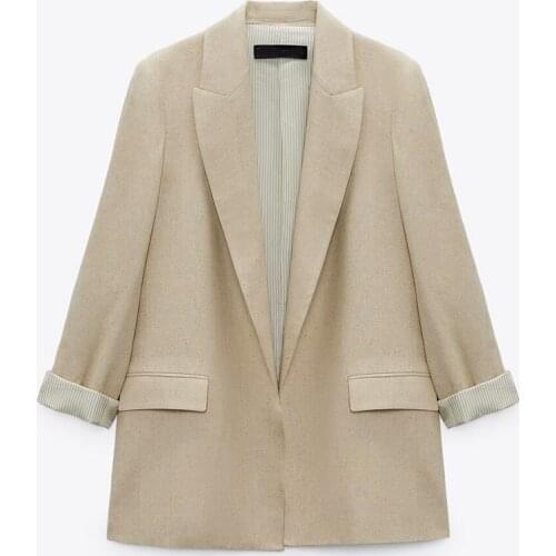 HAIMAITONG Women's Linen Blazers