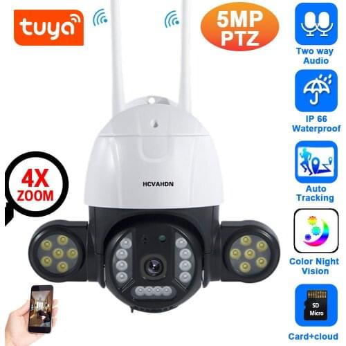 PTZ WIfi IP Security Camera 5MP Outdoor Waterproof Auto Tracking Metal Two Way Audio CCTV Wireless Surveillance Camera Dome Wifi