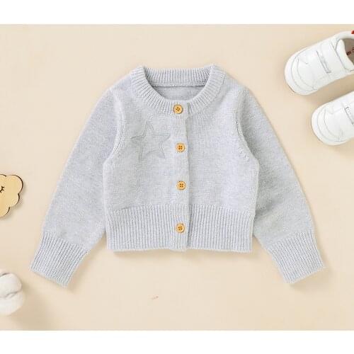 Baby Girls Star Embroidery Cardigan Loose Fit Long Sleeve O-neck Knitted Tops for Spring, Fall