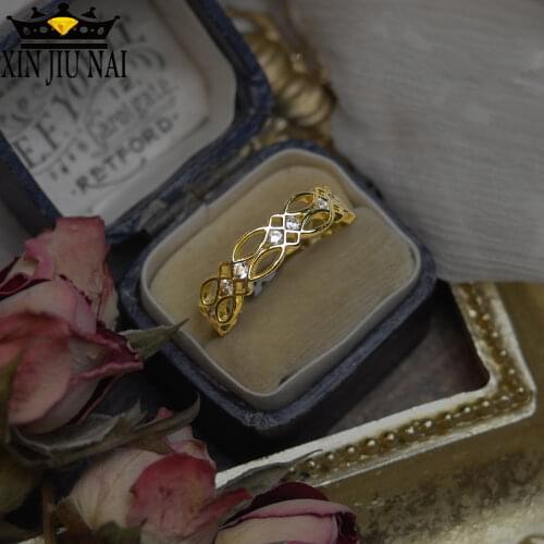 2020 new arrivals online celebrities with the same afternoon Eros light luxury inlaid 18K Gold Hollow classic pattern ring