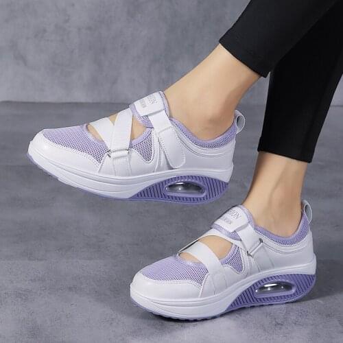 Women Walking Sneakers Breathable Mesh Casual Shoes 5CM Platform Vulcanize Light 35-42 Size Loafers Fitness Mother Gift