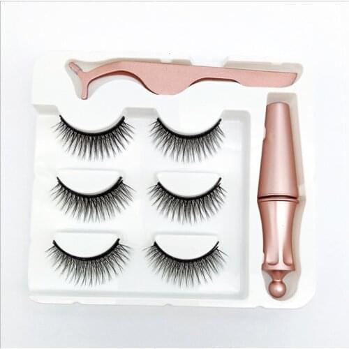 5 magnetic eyelash 3 Pairs Eyelash Magnetic Eyeliner& Magnetic False Eyelashes & Tweezer Set Long Lasting Eyelash Extension