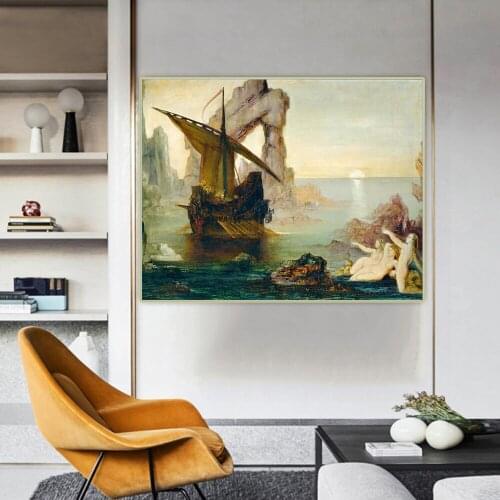 Ulysses and the Sirens by Gustave Moreau Canvas Oil Painting Artwork Aesthetic Picture Poster Wall Hanging Decor Home Decoration