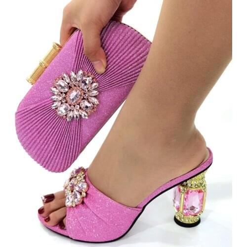 Doershow fashion African Style Ladies Shoes And Bags Set Latest pink Italian Shoes And Bag Set For Party SJB1-13