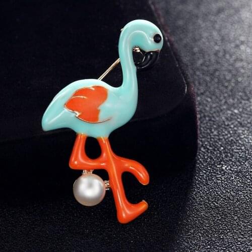 Fashion cute Vivid Crowned Crane Bird Shape Brooch Red Enamel Simulated Pearl Brooches Pins Women Lady Hats accessory small pins