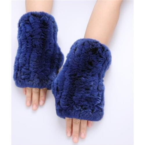 Fashion Real Rex Rabbit Fur Womens Winter Gloves Genuine Fur Mittens Girl Fingerless Gloves Wrist Warmer Elastic Fluffy