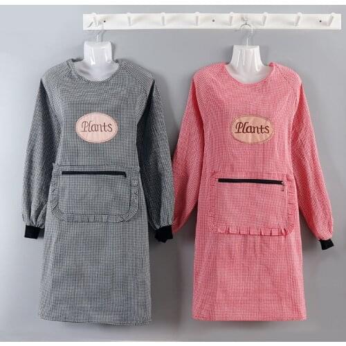 Korean version of pure cotton fashion womens apron long-sleeved kitchen cooking overalls with fertilizer and anti-oil work