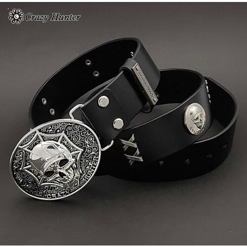 Cow Genuine Leather Men Belt Skull Retro Buckle Strap For Jeans Waistband