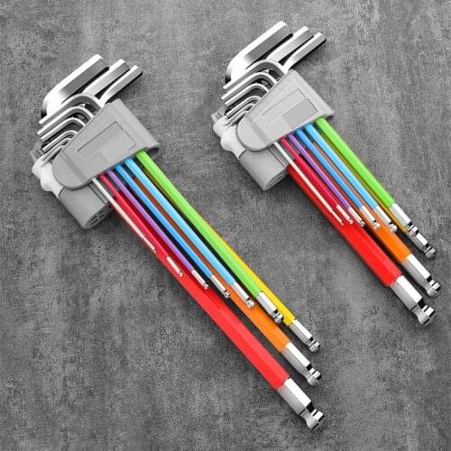 9 Pieces Of Universal Rainbow Allen Wrench Set Hexagonal Ball Head Combination Color Allen Wrench Hand Tool Multifunction Set