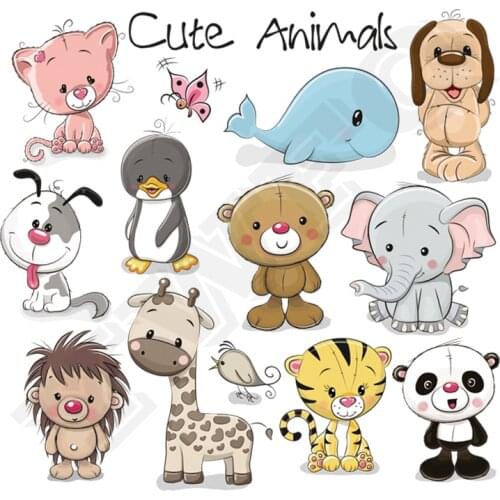 Cute Bear Animals Patches Washable Iron-on Transfers For T-Shirt Children Gift DIY Clothes Stickers Lovely Dolphin Heat Transfer
