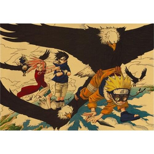 Ninja Eagle and ninja UZUMAKI anime cartoon characters collection nostalgic kraft paper retro poster childrens decor painting