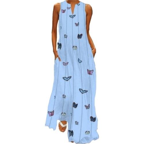 New Ladies Dress Plus Size 5XL Loose Big Swing Dress Street Hipster European American Women Butterfly Print Sleeveless Dresses