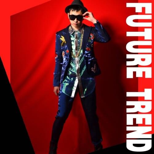 New Fashion personality Mens Embroidery Suit Costumes NightClub Male Singer DS DJ costumes accessories