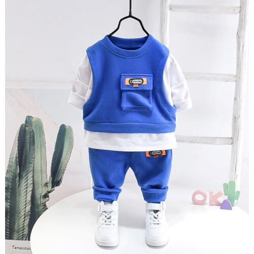 Baby Girls Boys Clothing 2020 Spring Toddler Children Clothes Suit Cotton Kids pocket T Shirt Pants 2Pcs/Sets Infant Tracksuits