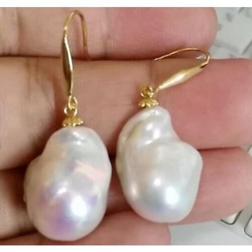Huge 15-18mm south sea baroque white loose pearl earring