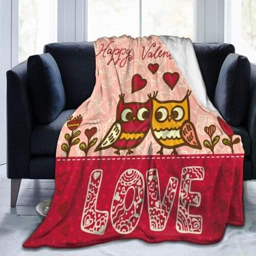 Valentines Day Love Owl Throw Blanket Plush Microfiber Flannel Fleece Blanketfor Bed Sofa Couch Camping Travel