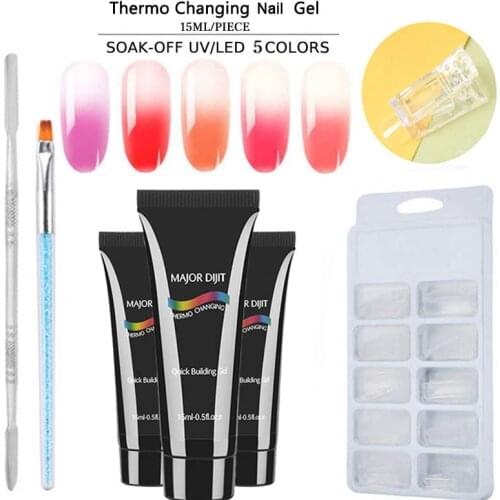 5pcs/kit Temperature Change Poly Nails Gel LED Clear UV Gel Varnish Nail Polish Art Kit Quick Building For Nails Extensions Gel