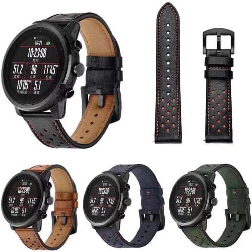 Leather Strap for Samsung Galaxy Watch 3/Huawei Watch GT2/Amazfit GTR Men/Women Breathable bracelet strap For Amazfit Bip band