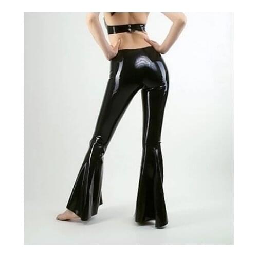 Handmade Sexy Woman Black Latex Flares Trousers / Pants Hot Sale