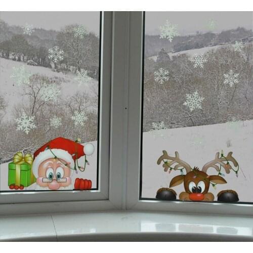 Santa Elk Christmas PVC Static Sticker Beautify Home Windows Large Snow Flake Wall Sticker New Year Party Glass Dress Up Jewelry
