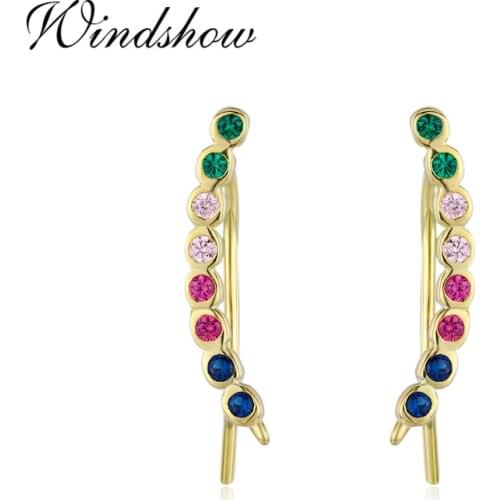 Cute 925 Sterling Silver Rainbow CZ Caterpillar Ear Cuff Clip Earrings For Women Girls Jewelry Aros Ear Climber Jacket Kolczyki