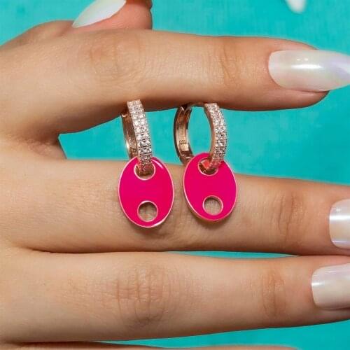925 K Silver Zircon Stone Rose Pink Neon Earrings