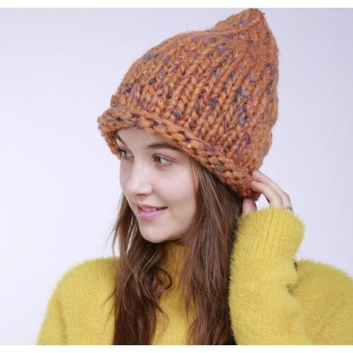 Ladies Beanie Wool Hat Female Warm Knitted Cap Girls Outside Warm Cashmere Cap Casual Warm Knitting Hat Adjustable B-8448