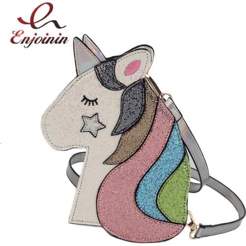 Cartoon Unicorn Design Shoulder Bag for Women Fashion Cute Girls Purses and Handbags Ladies Clutch Crossbody Bag Fun Pu Leather