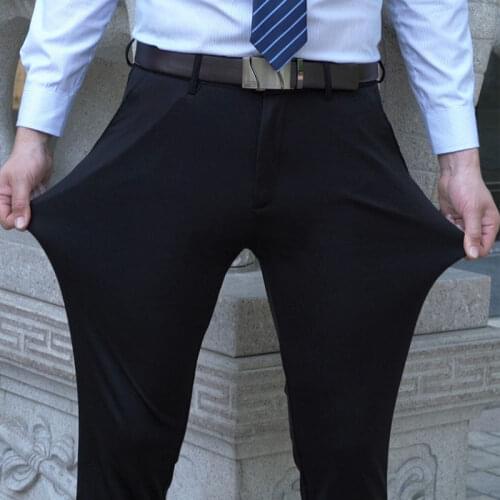 Super Stretchy Suit Pants Mens Fleece-Lined Slim Casual Pants Mens Business Formal Pants Anti-Wrinkle Black Mens Dress Pants