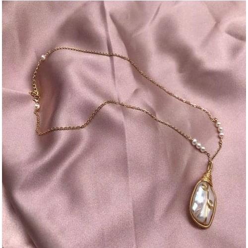 Jewelry Original design 14K Gold 100% Natural Baroque alien freshwater Pearl necklace pendant