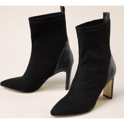 DDYZHY Fashion Ankle Elastic Sock Boots Chunky High Heels Stretch Women Autumn Sexy Booties Pointed Toe Women Pumps Black 35-42
