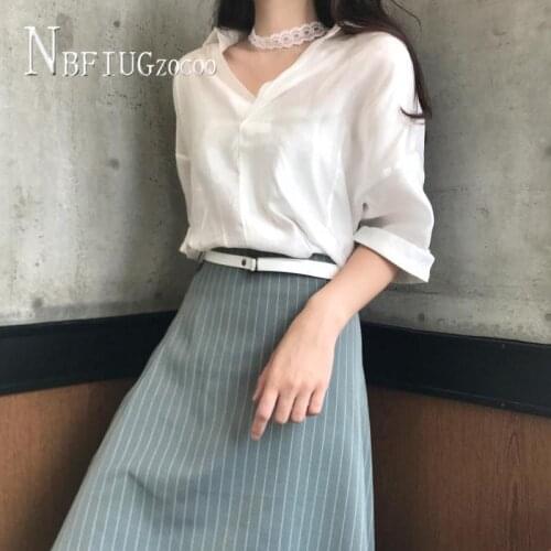 Summer High Street Women Sets Solid Color Blouse And Stripe Skirt Female Sets