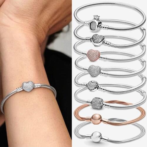 2021 New Trendy 925 Sterling Silver Bracelet Winged Heart Bangle Chain Women Monthers Day Fashion Original Jewelry Gift
