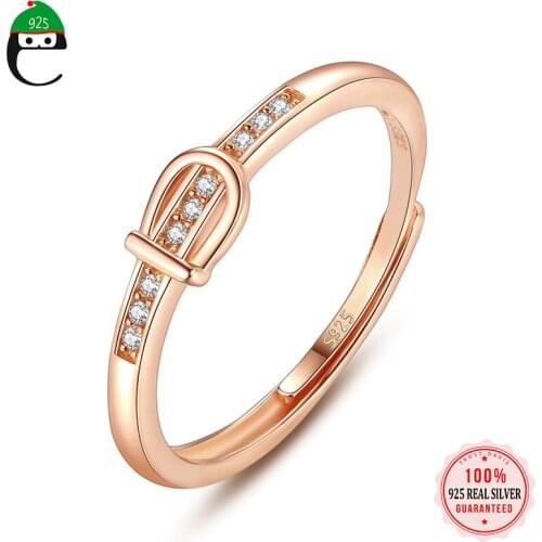 ElfoPlataSi Genuine S925 Sterling Silver Belt Buckle Design Opening Ring Gift For Women Birthday Fashion Party Fine Jewelry L209