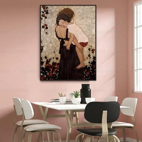 Mother and Child Famous Painting on Canvas By Gustav Klimt Mordern Style Wall Art Decor for Living Room