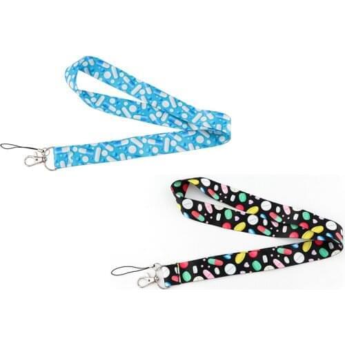 10pcs/lot J2895 Cartoon Drug Lanyard Keychain keys Badge ID Mobile Phone Rope Doctor Nurse Gifts Lanyard With Card Holder Cover