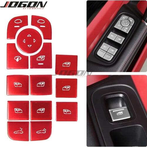 14pcs ABS Car Inner Window Lift Switch Button Decoration Sequins Cover Trim Red & Blue For Porsche Cayenne 2018 - 2020