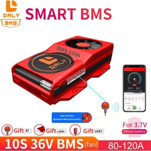 18650 smart BMS 10S 36V 80A 100A 120A Bluetooth 485 to USB device NTC UART software togther Lion LiFepo4 Battery BMS With Fan