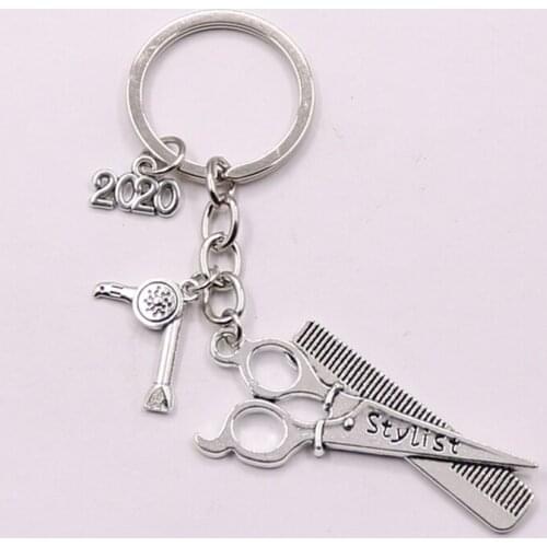 2020 2021 2022 New Retro Jewelry Mini Barber Scissors Hair Dryer Comb Keychain Barber Gift Charm Keychain DIY Handmade Souvenirs