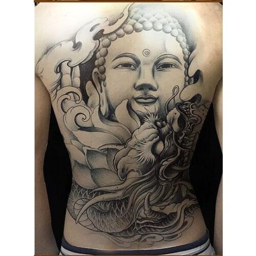 48*34cm Big size the buddha lotus flower ghost totem tattoo stickers men women waterproof large full back body temporary tattoos
