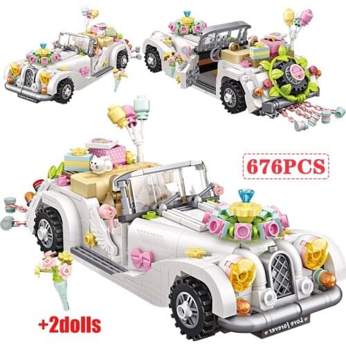 676pcs Friends MINI Wedding Car Building Blocks City Street View DIY Romantic Flower Vehicle Figures Bricks Toys For Girls Gift