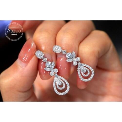 Aazuo Real 18K White Gold Real Diamonds1.0ct Fairy Luxury WaterDrop Stud Earrings Gifted For Women Advanced Wedding Party Au750