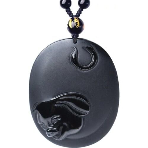 Black Obsidian Animal Pig Necklace Pendant Jade Pendant Lucky Amulet Jewelry Jade Jewelry