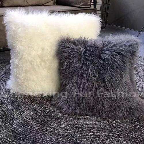 FREE SHIPPING CX-D-04 Customized Soft Colorful Mongolia Lamb Fur Cushion Cover Sheep Fur Pillow case coussin fourrure Pillowcas