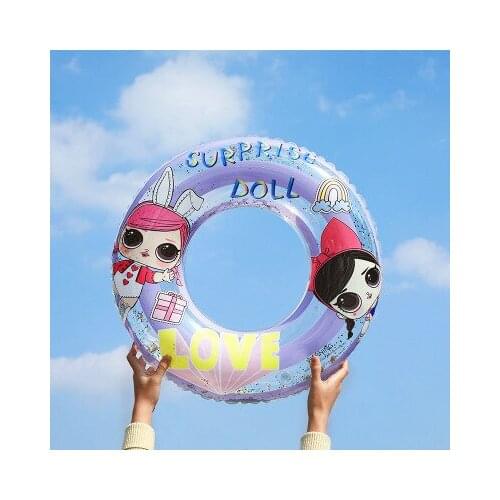 Childrens swimming ring girl cute cartoon floating ring translucent sequin inflatable ring doll underarm ring hot sale