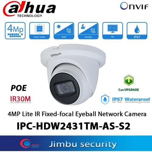 Duhua 4MP Network Camera IPC-HDW2431TM-AS-S2 IR 30M H.265 codec 1/3 CMOS image sensor built-in Mic IP67 protection