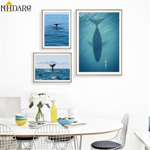 Humpback Whales Animal Whales Sea Views Landscapes, Canvas Print Painting Poster Art Wall Pictures for Living Room Home Decor